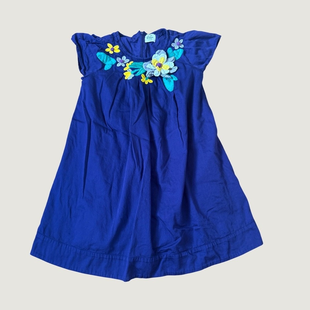 Mini Boden Dress Girls Purple Blue Floral Applique Boho SIZE 7/8